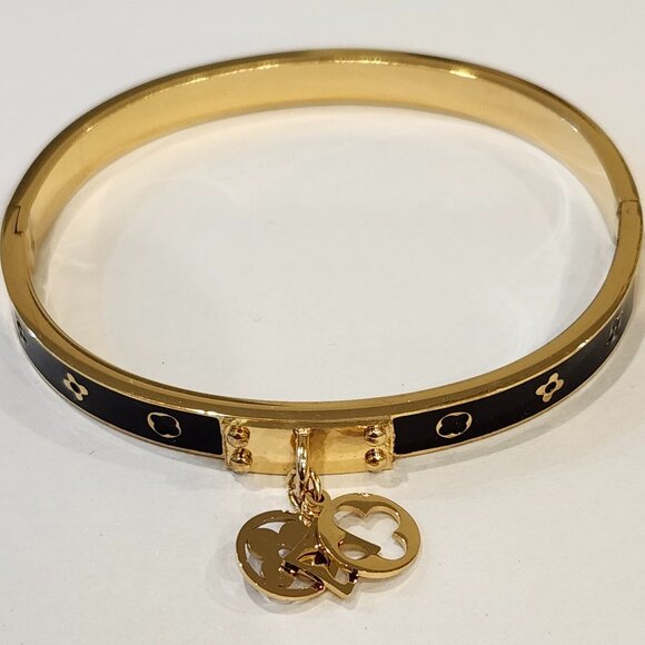 Generic Jewelry - Monogramed Top Label Inspired Clasp Bracelet With Black Enamel Inlay. NWOT